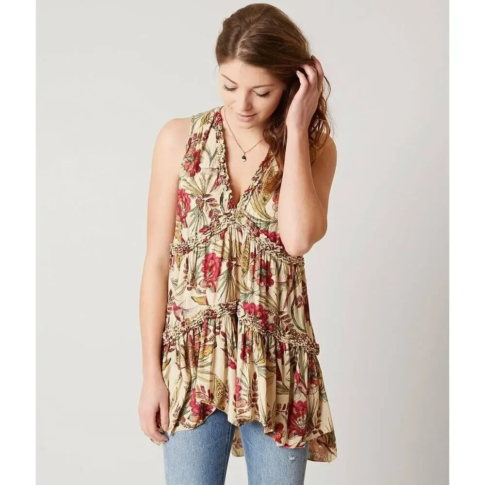 NEW Free People Haze Tunic Tank in Neutral Size XS Floral - Picture 2 of 4